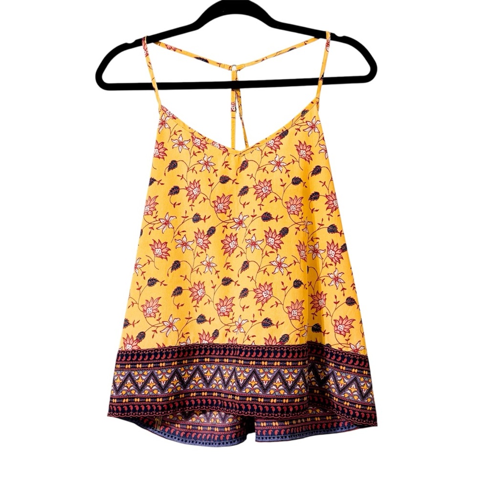 Hollister Yellow Printed Spaghetti Strap Tank Top Size Mediun